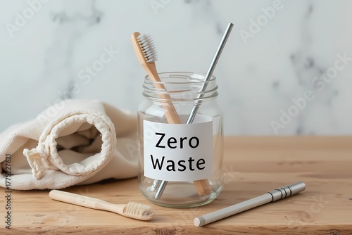 Wallpaper Mural Zero Waste Lifestyle Concept. Glass Jar with Bamboo Toothbrush and Metal Straw Torontodigital.ca