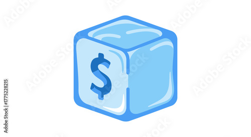 Blue ice cube with dollar sign representing financial concept.