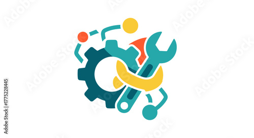 Colorful gear and wrench icon for technical support and settings.