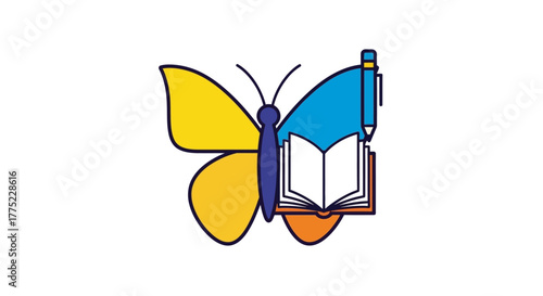 Creative learning logo with a butterfly book and pencil.