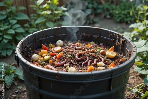 Wallpaper Mural Backyard Compost Bin with Vegetable Scraps. Sustainable Home Waste Management Concept Torontodigital.ca