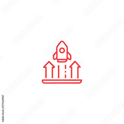 A red icon depicts a rocket taking off with arrows beneath it