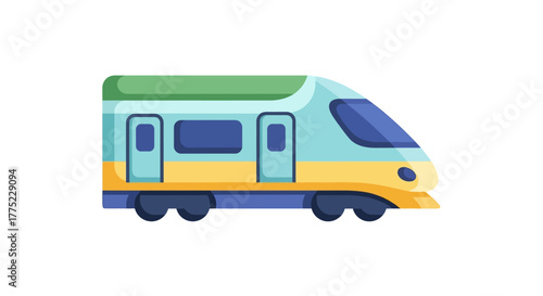 Modern passenger train transportation on rails for fast travel across country.