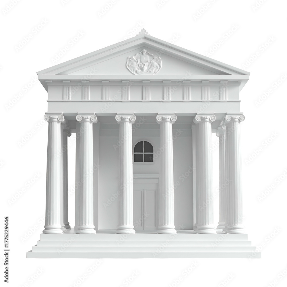Obraz premium Rendered neoclassical building with columns, pediment, and central doorway, isolated on black