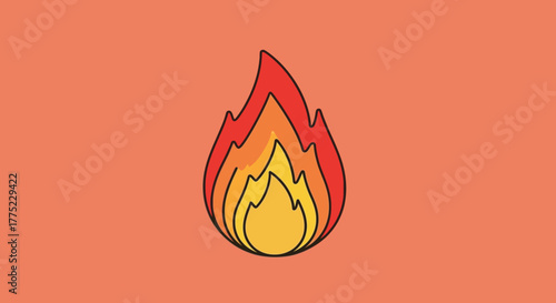 Vibrant Cartoon Fire Flame Icon Illustration on Solid Background.