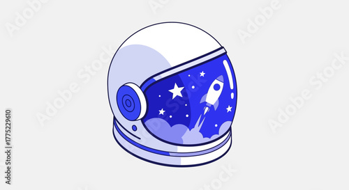 Astronaut helmet with starry sky and rocket design.