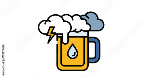 Beer mug with foam and weather elements representing a storm.