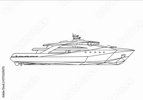 Geometric wireframe luxury yacht illustration for nautical design concept