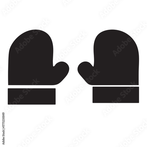 Pair of Black Mittens Icon on White Background
