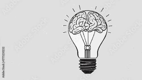 The bright glowing brain light bulb is a powerful symbol of creative innovation, idea, and electric energy technology