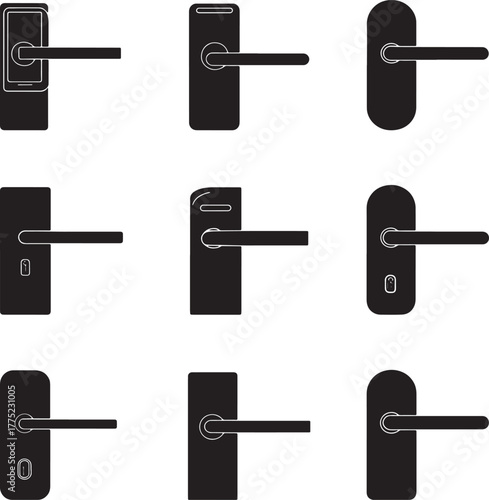 Modern Door Handle Silhouettes Collection Keywords: door handle, hardware, lock, lever, pull