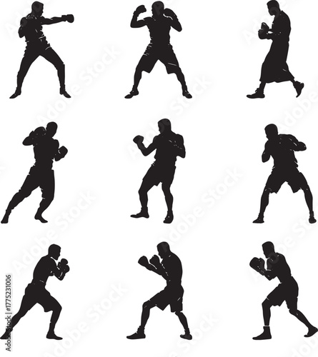 Male Boxer Silhouettes in Dynamic Poses boxing fighter