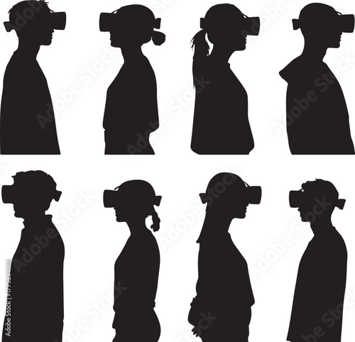 People Silhouettes Wearing VR Headsets Keywords: vr, virtual reality, headset, goggles