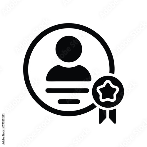 A person icon with a star medal in black showcases achievement and recognition