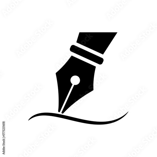 Bold Fountain Pen Nib Icon with Elegant Stroke Line Representing Writing, Signature, and Professional Branding Tool

