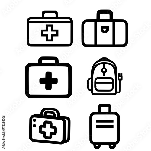  Vector illustration of healthcare medical bag set icon symbol for emergency hospital and professional design concept