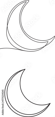 Two simple crescent moon outlines drawn with a single continuous line on a white background