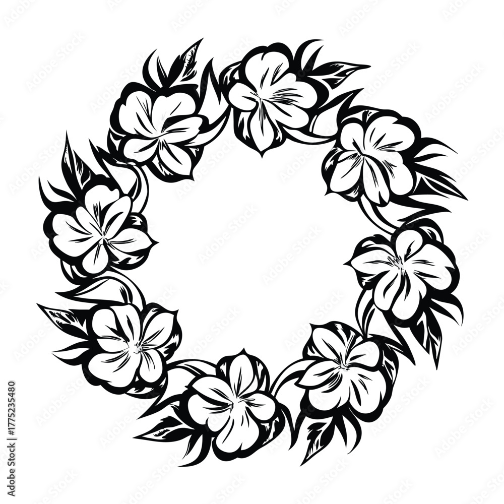 Obraz premium Floral wreath with bold black outlines creates a simple and elegant decorative element