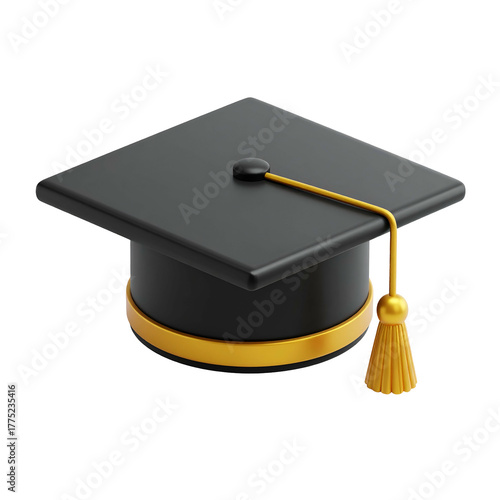 3D rendered graduation cap on black background, side view