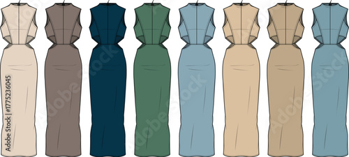 Elegant Dresses in Various Colors A Fashion Illustration for Apparel Design and Style Inspiration