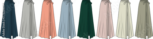 Elegant Variety of Long Skirts Displayed in Different Colors, Fashion Garment