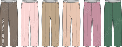 Collection of diverse colored casual pants for comfort and everyday wear with elastic waistbands