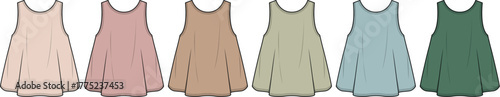 Collection of Loose-Fitting, Sleeveless Dresses in Various Earthy Tones