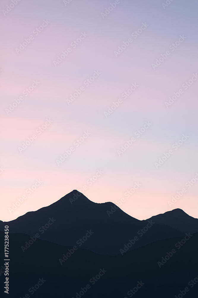 Obraz premium Minimalist Mountain Silhouette with Dreamy Pastel Sky Wallpaper