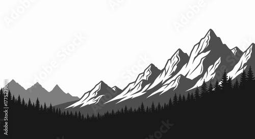 Mountain range landscape with dark forest silhouette