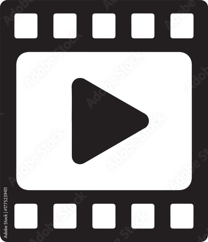 Black play button icon on film strip video icon movie