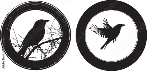 Silhouette of Bird Flying Out of Camera Lens Set vector