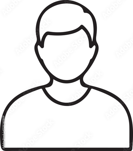 Simple black and white outline icon of a person's head and shoulders
