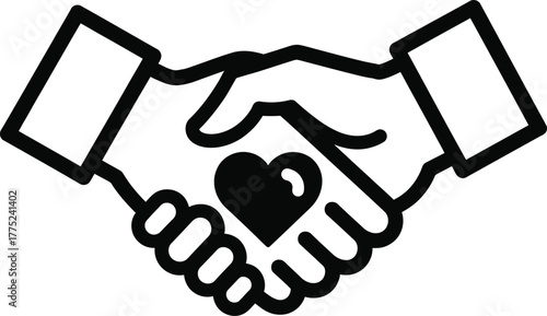 Business handshake icon with heart symbol, representing partnership, trust, and care in corporate relationships