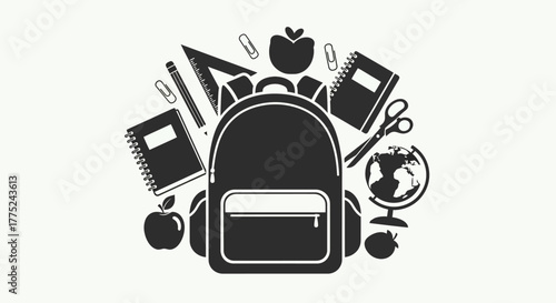 School supplies overflowing from backpack