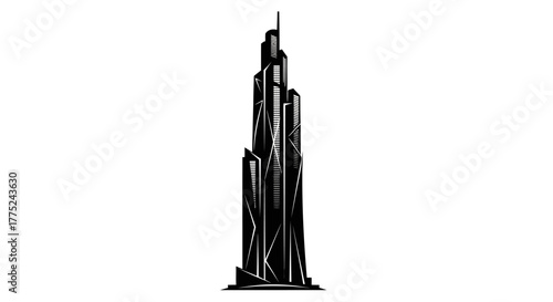 Tall skyscraper silhouette with transparent background