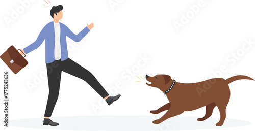 vector illustration of businessman fearing while meeting angry dog

