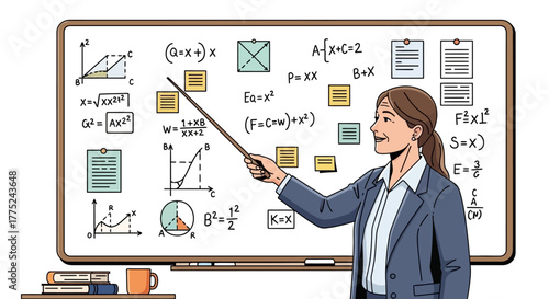 Teacher explaining math equations on a whiteboard