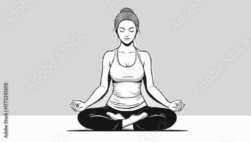 Young woman practicing yoga and meditation in a peaceful lotus pose silhouette vector illustration for health and fitness