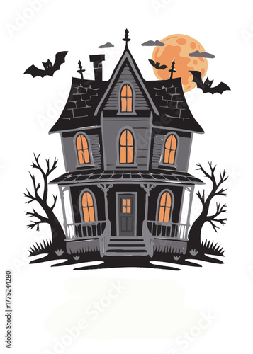 halloween house with bats vector