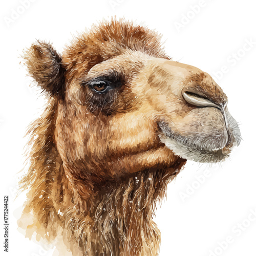 Camel watercolor artwork, high-quality professional vector illustration isolated on a white background.