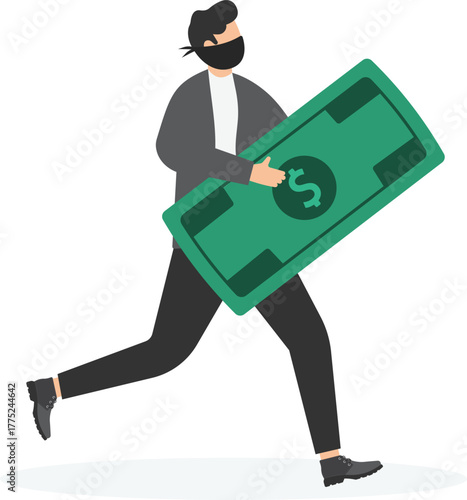 Robber carrying loot steal. Flat style vector character isolated illustration
