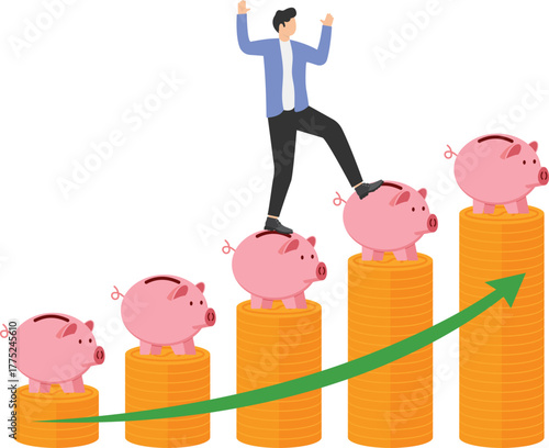 Businessman planting small sapling on watering bar chart,
