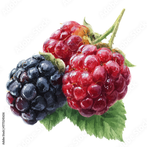 Blackberry watercolor vector, hand-painted style, high-quality illustration isolated on white background.