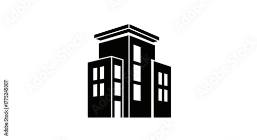 Tall urban building facade with transparent background