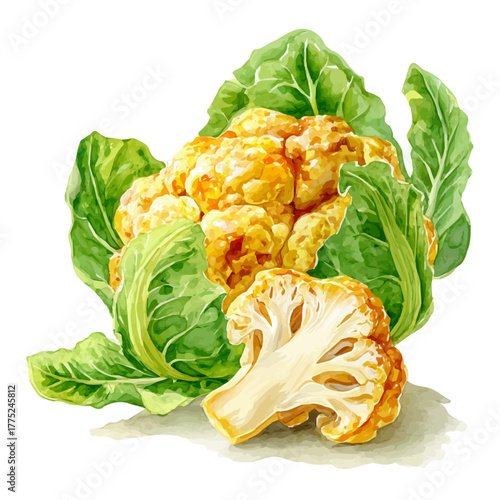 Watercolor painting of Cauliflower Wings, detailed and artistic vector illustration on a white background.