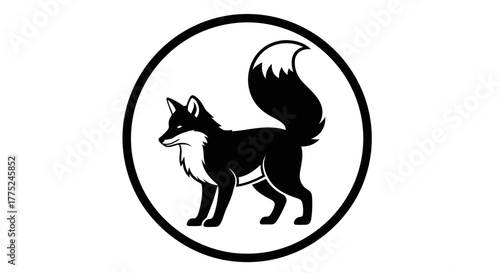 Black fox portrait in circle with transparent background