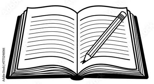 Open book with pencil for learning and writing