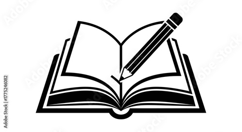 Open book with pencil for writing and learning