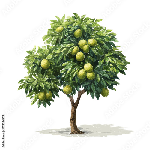 Stylized watercolor Breadfruit Tree vector, modern artistic illustration with high-quality details on a pure white background.