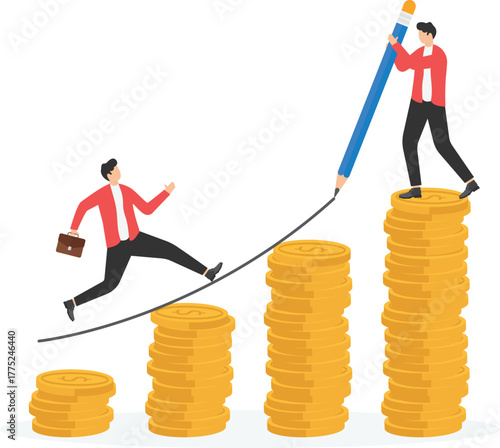 Businessman helping his friend climbing to higher chart
